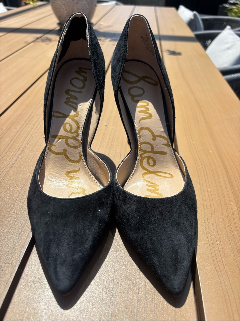 Sam Edelman Black Suede D'Orsay Pointed-Toe Heels